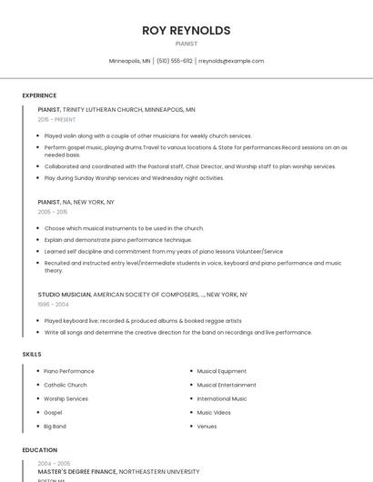 Pianist Resume