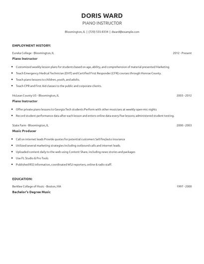 Piano Instructor Resume