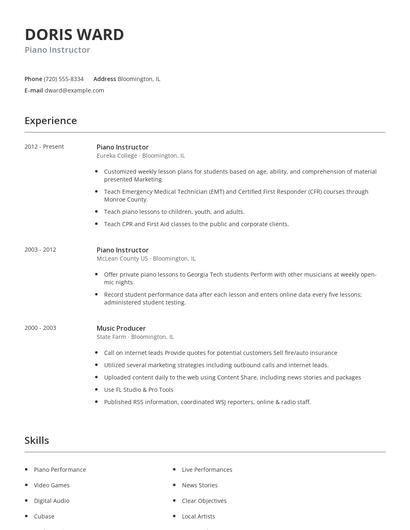 Piano Instructor Resume