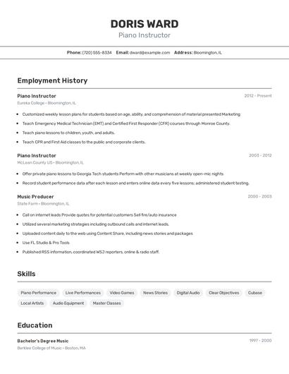 Piano Instructor Resume