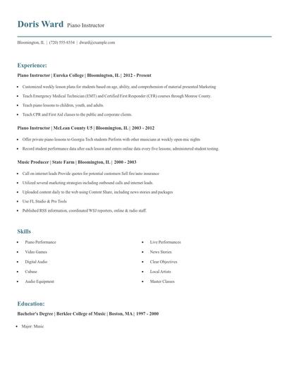 Piano Instructor Resume