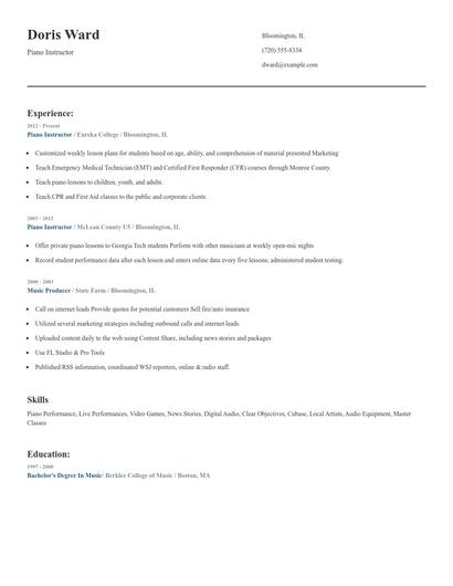Piano Instructor Resume