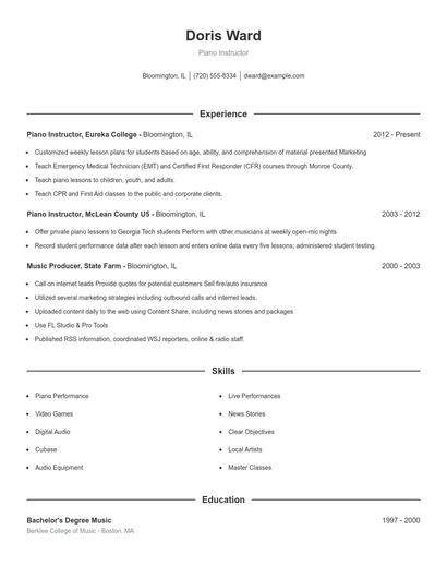 Piano Instructor Resume