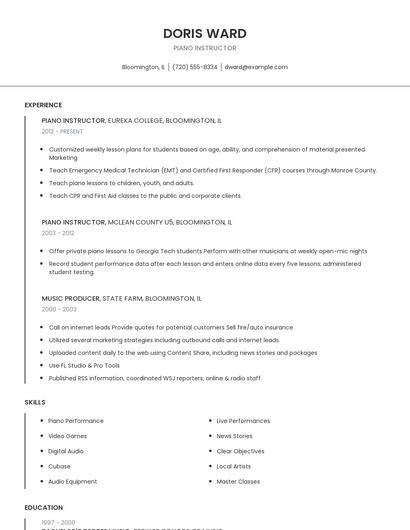 Piano Instructor Resume