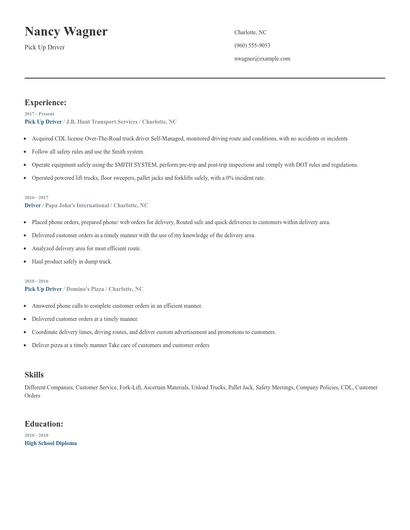 Pick Up Driver Resume