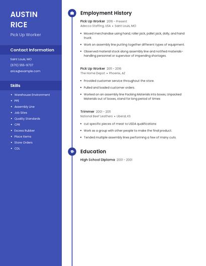 Pick Up Worker Resume