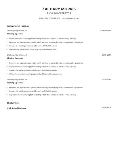 Pickling Operator Resume
