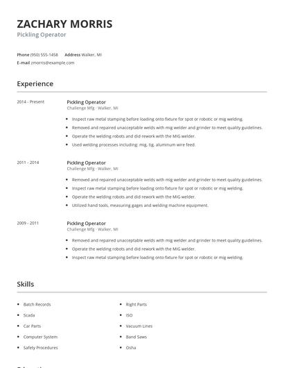 Pickling Operator Resume
