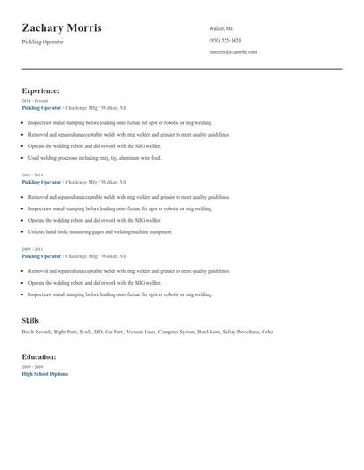 Pickling Operator Resume