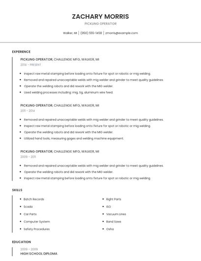 Pickling Operator Resume