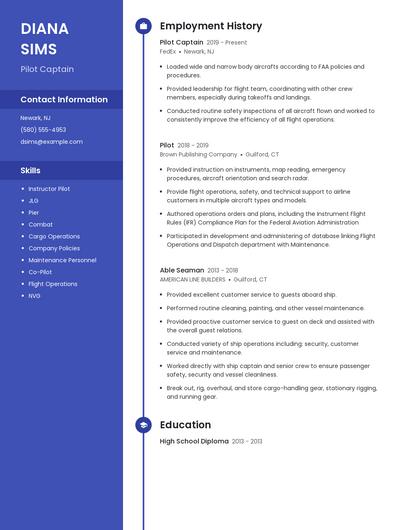 Pilot Captain Resume