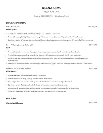 Pilot Captain Resume
