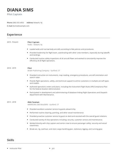 Pilot Captain Resume