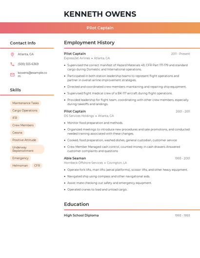 Pilot Captain Resume