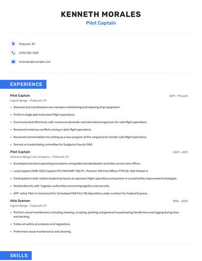 Pilot Captain Resume