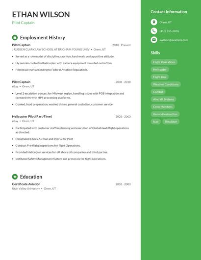 Pilot Captain Resume