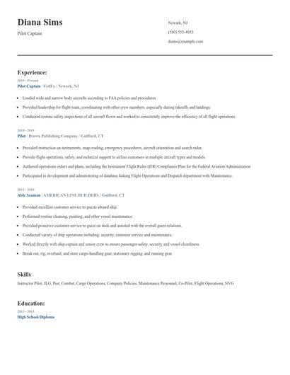 Pilot Captain Resume