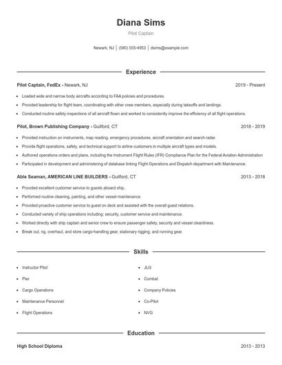 Pilot Captain Resume