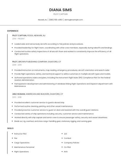 Pilot Captain Resume