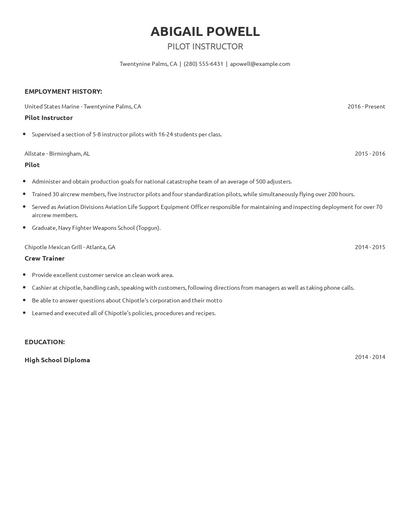 Pilot Instructor Resume