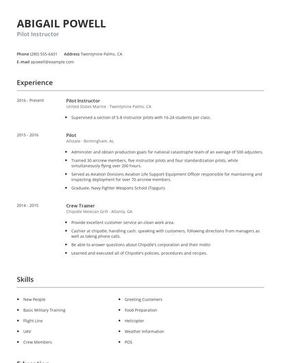 Pilot Instructor Resume