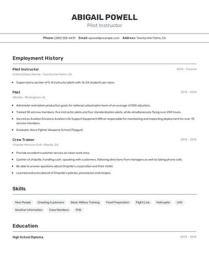 Pilot Instructor Resume