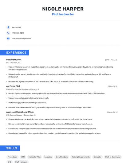 Pilot Instructor Resume