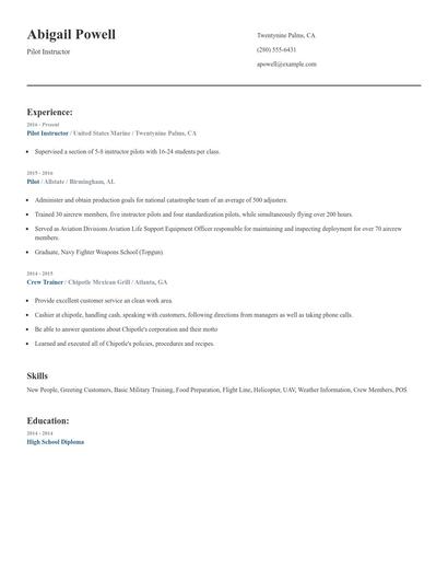 Pilot Instructor Resume