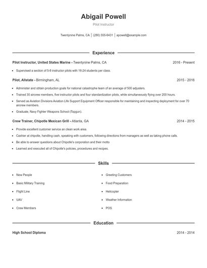 Pilot Instructor Resume