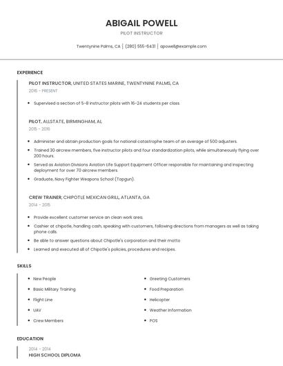 Pilot Instructor Resume