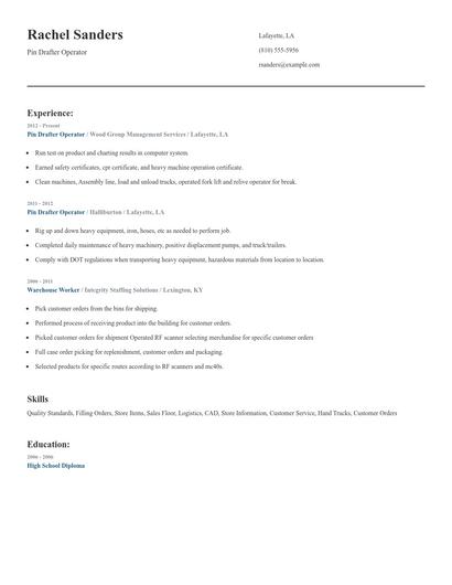 Pin Drafter Operator Resume