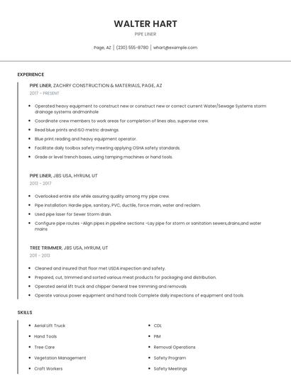 Pipe Liner Resume