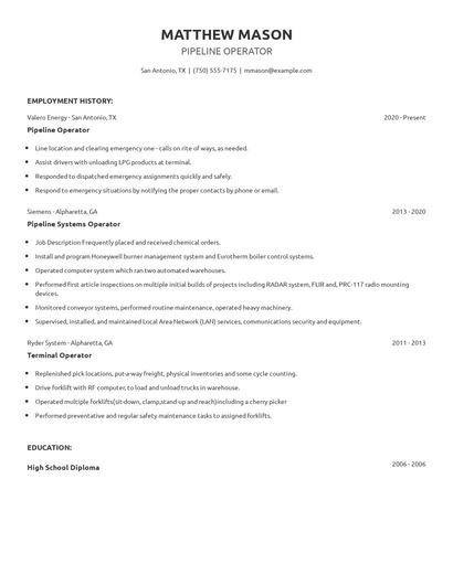 Pipeline Operator Resume