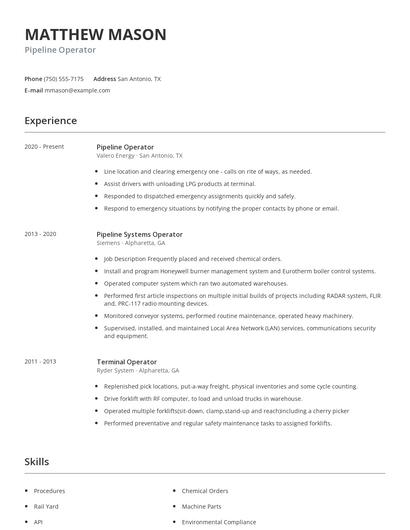 Pipeline Operator Resume
