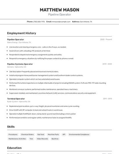 Pipeline Operator Resume