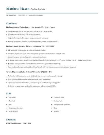 Pipeline Operator Resume