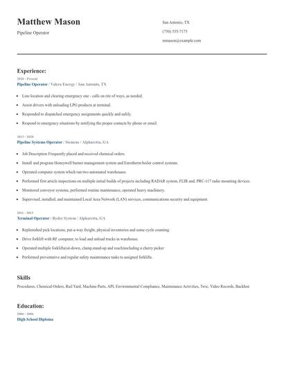 Pipeline Operator Resume