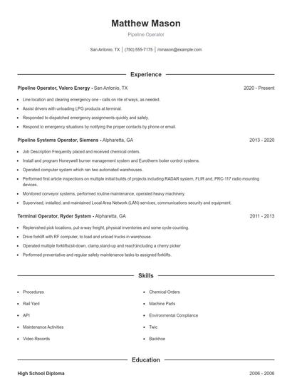 Pipeline Operator Resume