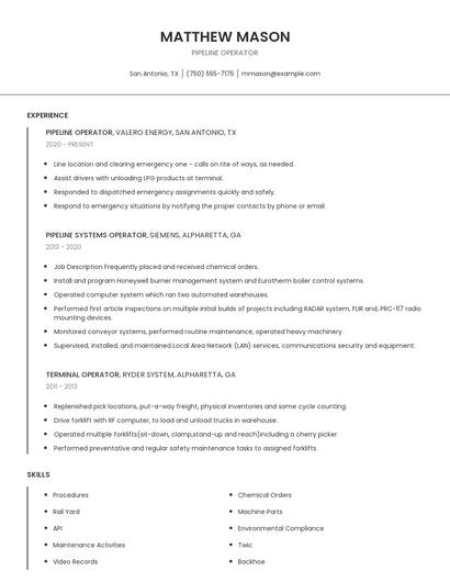 Pipeline Operator Resume