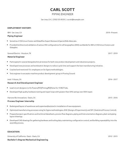 Piping Engineer Resume