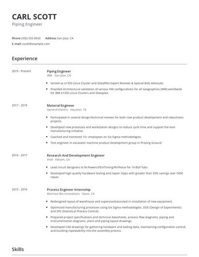 Piping Engineer Resume
