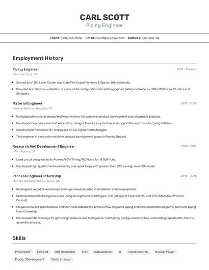 Piping Engineer Resume