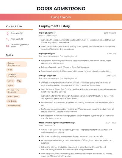 Piping Engineer Resume