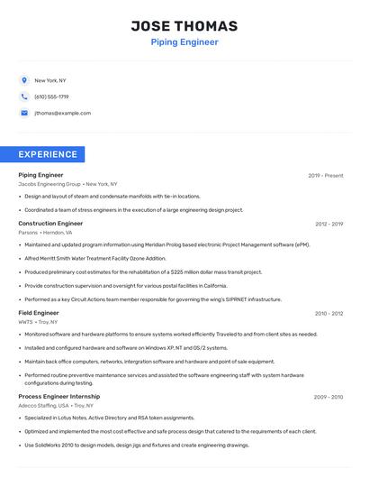Piping Engineer Resume