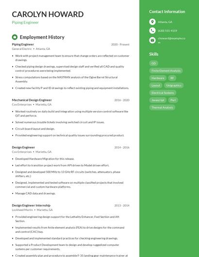 Piping Engineer Resume