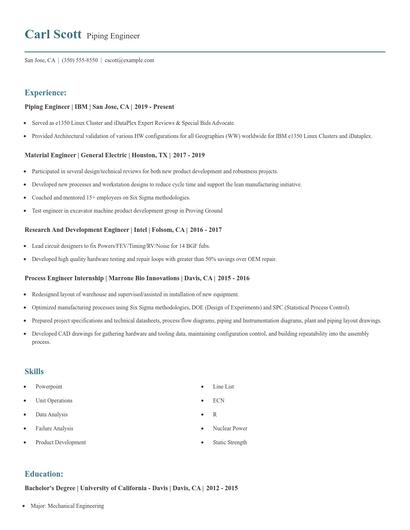 Piping Engineer Resume