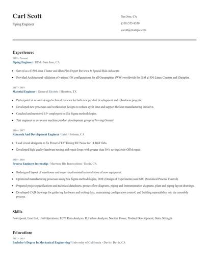 Piping Engineer Resume
