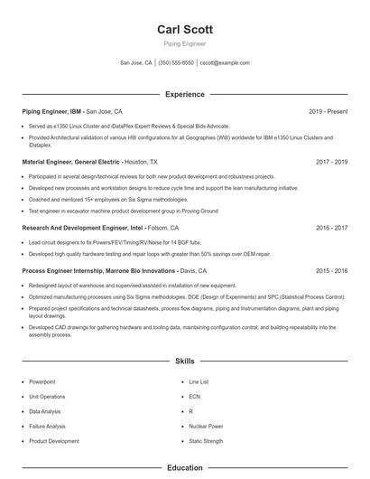 Piping Engineer Resume