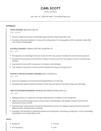 Piping Engineer Resume