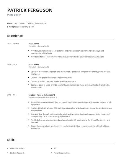 Pizza Baker Resume